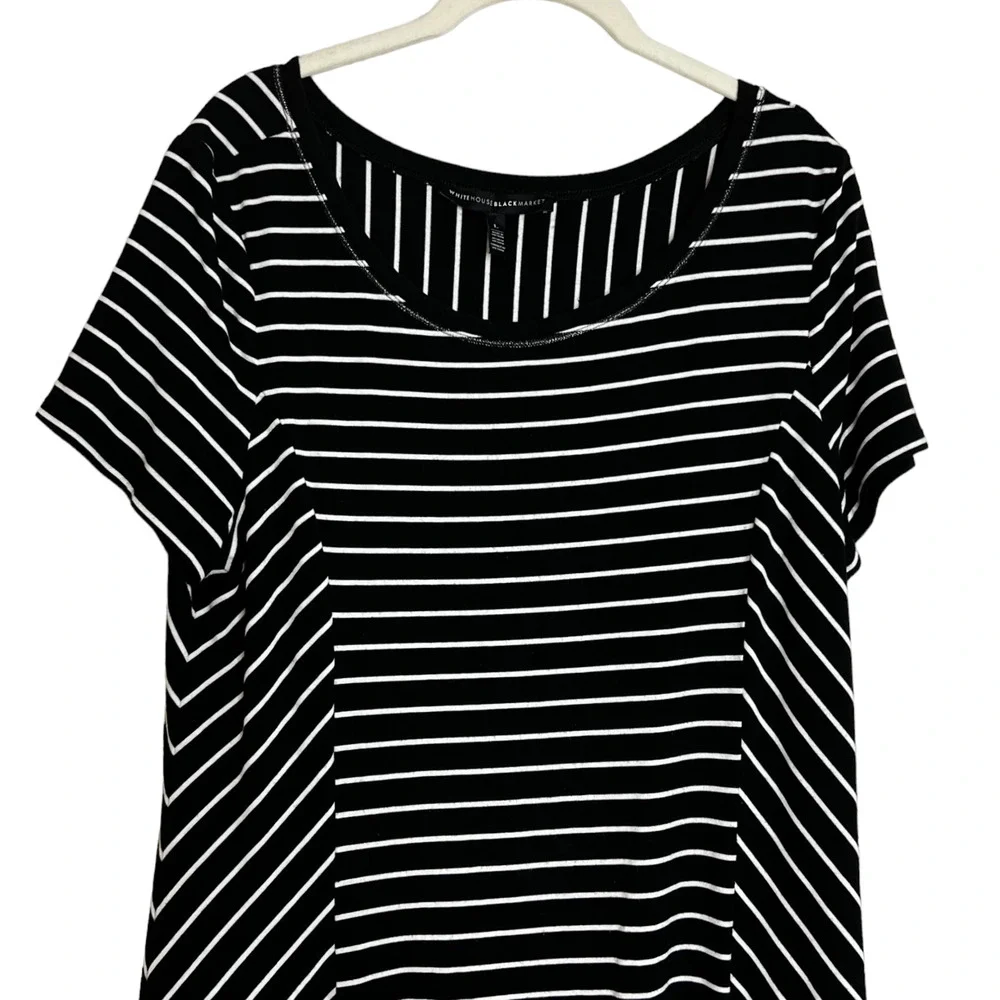 White House Black Market Womens Dress Large Black White Striped Flared A-Line